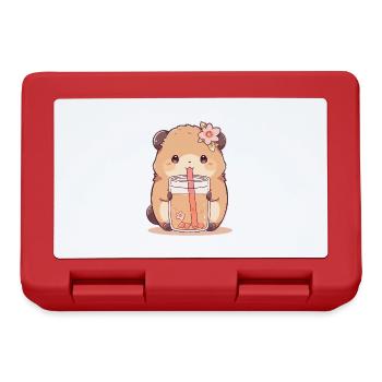 Kawaii Hamster trinkt Boba Bubble Tea Chibi - Brotdose - Rot - Vorne