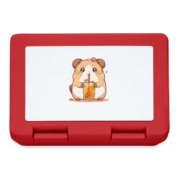 Kawaii Hamster trinkt Boba Bubble Tea Chibi - Brotdose - Rot - Vorne