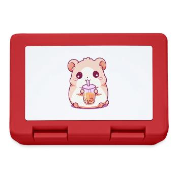 Kawaii Hamster trinkt Boba Bubble Tea Chibi - Brotdose - Rot - Vorne