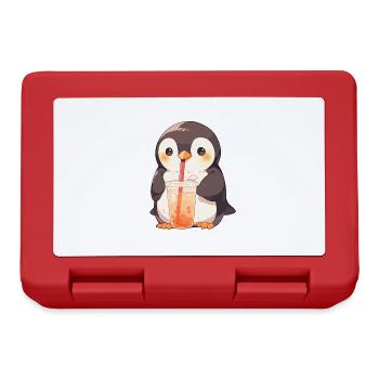 Kawaii Pinguin trinkt Boba Bubble Tea Chibi - Brotdose - Rot - Vorne