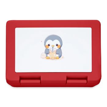 Kawaii Penguin Drinks Boba Bubble Tea Chibi - Lunchbox - red - Front