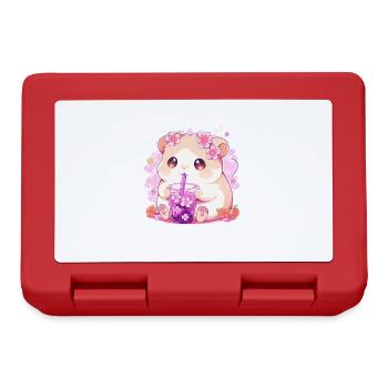 Kawaii Hamster trinkt Boba Bubble Tea Chibi - Brotdose - Rot - Vorne