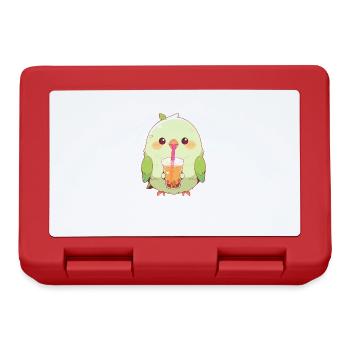 Kawaii Lovebird Drinks Boba Bubble Tea Chibi - Lunchbox - red - Front