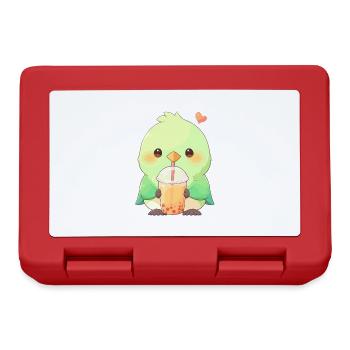 Kawaii Lovebird Drinks Boba Bubble Tea Chibi - Lunchbox - red - Front