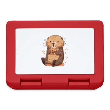 Kawaii Otter Drinks Boba Bubble Tea Chibi - Lunchbox - red - Front