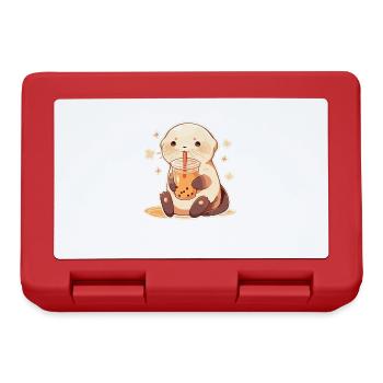 Kawaii Otter Drinks Boba Bubble Tea Chibi - Lunchbox - red - Front