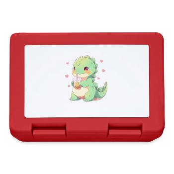 Kawaii Dinosaur Drinks Boba Bubble Tea Chibi - Lunchbox - red - Front