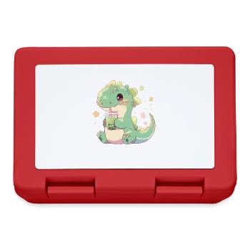 Kawaii Dinosaur Drinks Boba Bubble Tea Chibi - Lunchbox - red - Front