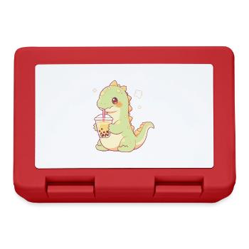 Kawaii Dinosaur Drinks Boba Bubble Tea Chibi - Lunchbox - red - Front