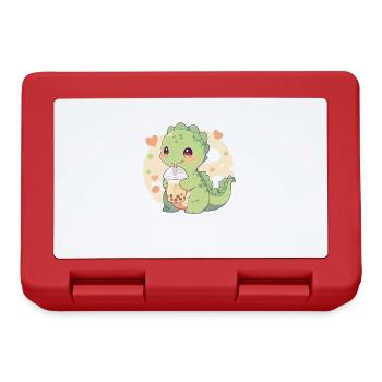 Kawaii Dinosaur Drinks Boba Bubble Tea Chibi - Lunchbox - red - Front