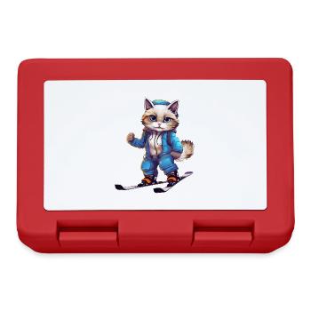 Ragdoll Katze Ski Wintersport Skifahrer - Brotdose - Rot - Vorne