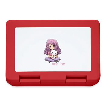 Kawaii Girl Anime Manga Girl and Cat - Lunchbox - red - Front