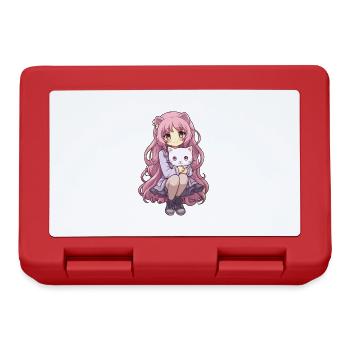 Kawaii Girl Anime Manga Girl and Cat - Lunchbox - red - Front