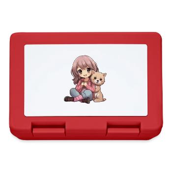 Kawaii Girl Anime Manga Girl and Dog - Lunchbox - red - Front