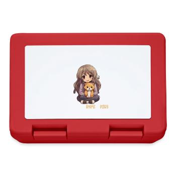 Kawaii Girl Anime Manga Girl and Dog - Lunchbox - red - Front