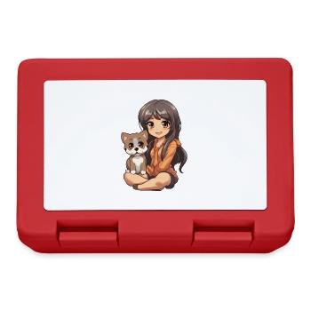 Kawaii Girl Anime Manga Girl and Dog - Lunchbox - red - Front