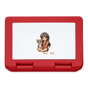 Kawaii Girl Anime Manga Girl and Dog - Lunchbox - red - Front