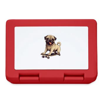 Chien carlin mignon sur une planche à roulettes - Boîte à goûter - rouge - Devant