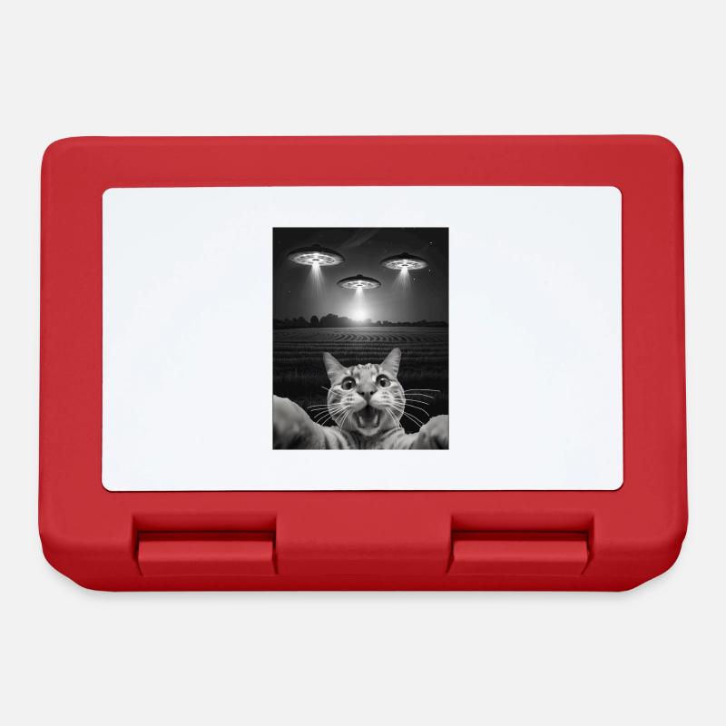 Drôle De Chats Selfie Devant Des OVNI Chat OVNI - Boîte à goûter - rouge