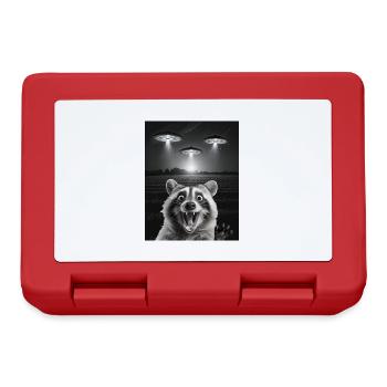 Lustiges Waschbären Selfie Vor UFOs Waschbär UFO - Brotdose - Rot - Vorne
