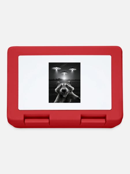 Lustiges Waschbären Selfie Vor UFOs Waschbär UFO - Brotdose - Rot