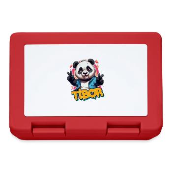 TIBOR - Beau prénom de garçon avec un panda cool - Boîte à goûter - rouge - Devant