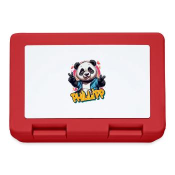 PHILLIPP - Beau prénom de garçon avec un panda cool - Boîte à goûter - rouge - Devant