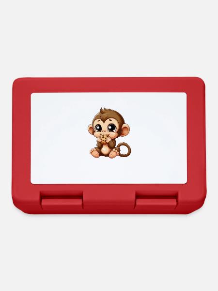 Mignon chimpanzé grignote sur des biscuits - Boîte à goûter - rouge
