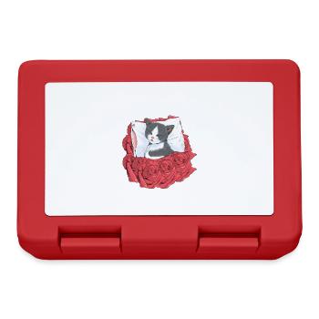 Katze Katzen Blumen - Brotdose - Rot - Vorne