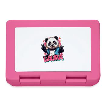 LAURA - Schöner Mädchen Name mit coolem Panda - Brotdose - Pink - Vorne