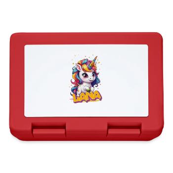 LANA - Beau prénom de fille avec une jolie licorne - Boîte à goûter - rouge - Devant