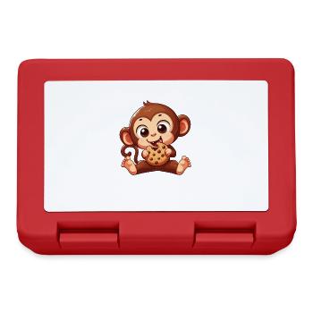 Cute Chimpanzee with Cookie Cartoon - Lunchbox - red - Front