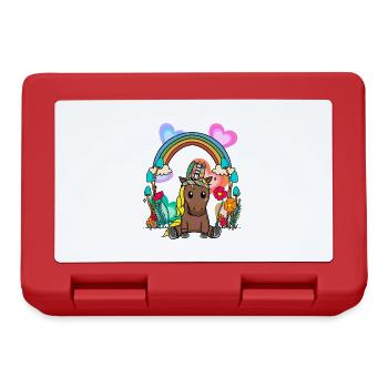 Regenbogen Pferd Pferde Kinder Kind Blumen - Brotdose - Rot - Vorne