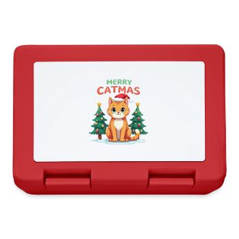 Merry Catmas – Katze mit Weihnachtsstrumpf - Brotdose - Rot - Vorne
