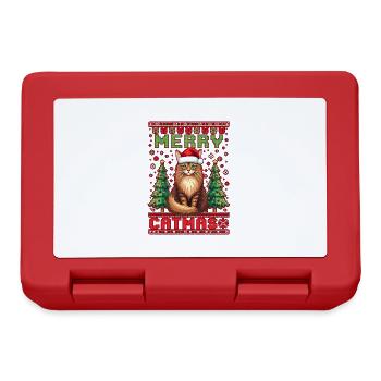 Merry Catmas – Lustiges Weihnachtsdesign für Katze - Brotdose - Rot - Vorne