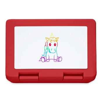 Retro Vintage Einhorn Einhörner 80er Regenbogen - Brotdose - Rot - Vorne
