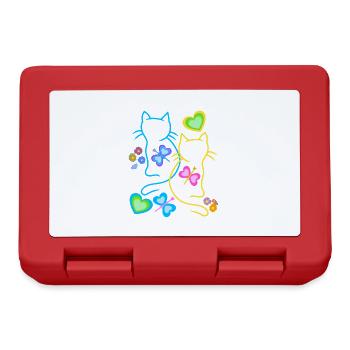 Frühling Katzen Retro 80er 90er Vintage Katzen - Brotdose - Rot - Vorne