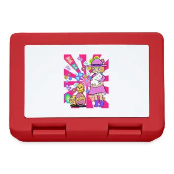 Kids Child Girl Bunny Chick Easter Retro - Lunchbox - red - Front