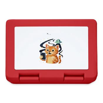 Space Cat with Alien UFO - Lunchbox - red - Front