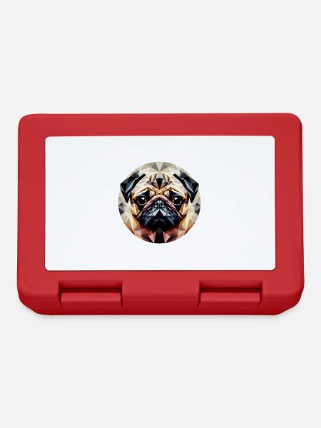 Polygoner Mops Hund Rund - Brotdose - Rot