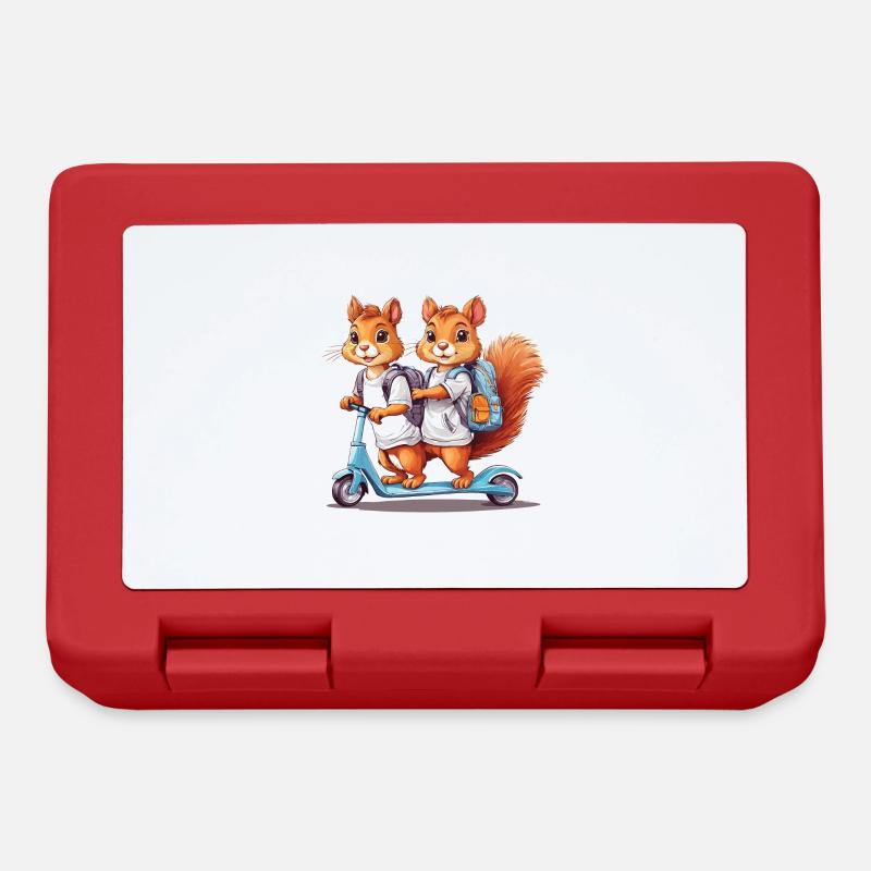 Fröhliche Eichhörnchen Zwillinge Schulweg Design - Brotdose - Rot