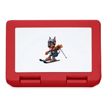 Doberman on skis - winter holiday in comic style - Lunchbox - red - Front