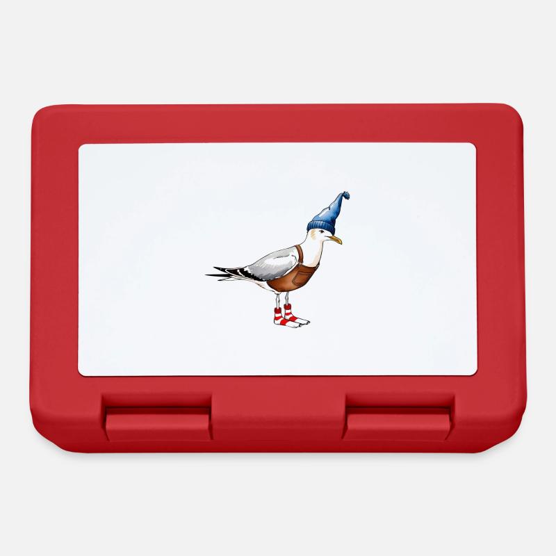 Funny seagulls illustration with cap & dungarees - Lunchbox - red