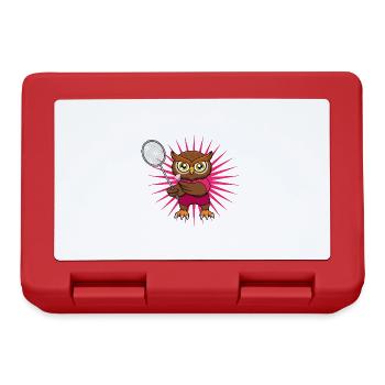 Cute Owl Badminton Player Forest Animal Sports - Lunchbox - red - Front