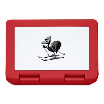 Süßer Emu Vogel beim Skifahren im Comicstil - Brotdose - Rot - Vorne