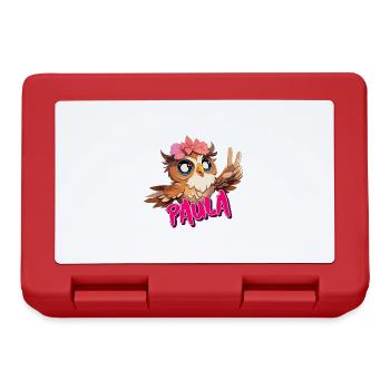 PAULA - Beau prénom de fille avec un hibou mignon - Boîte à goûter - rouge - Devant