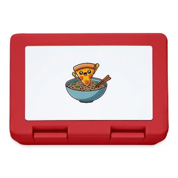 Kawaii Salami Pizza tanzt in Ramen Nudelsuppe Bowl - Brotdose - Rot - Vorne
