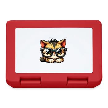 Süße Katze mit großer Nerd-Brille - Brotdose - Rot - Vorne