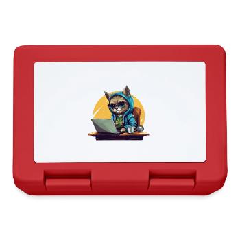 Cool Cat CEO - Start-up Mood with Laptop - Lunchbox - red - Front