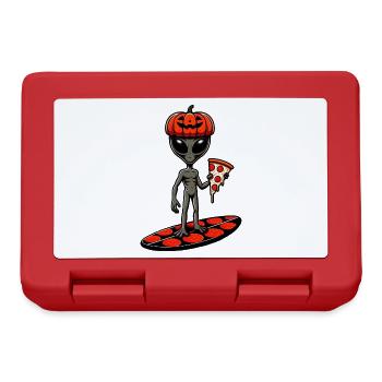 Halloween Alien Surfer Pizza Pizzaliebhaber Lustig - Brotdose - Rot - Vorne